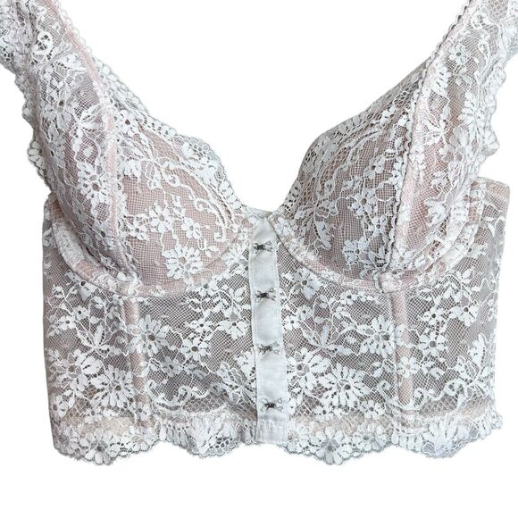 Victorias Secret Bustier Corset Bra Top Size 32C Lace White Nude Sexy Y2K Womens - Picture 3 of 7